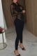 Sexy Solid Color See-Through Zipper Zipper Collar Skinny Jumpsuits