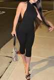 Sexy Solid Color Backless Halter Skinny Jumpsuits