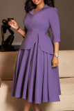 Casual Solid Color Slit Turndown Collar Long Dresses