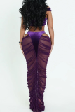Sexy Solid Color Hollow Out Spaghetti Strap Sleeveless Two Pieces