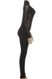 Sexy Solid Color See-Through Zipper Zipper Collar Skinny Jumpsuits