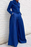 Casual Solid Color Buttons Turn-back Collar Long Sleeve Two Pieces