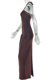 Elegant Solid Color Strap Design Halter Long Dresses