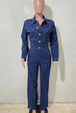 Casual Solid Color Buckle Turndown Collar Regular Jumpsuits
