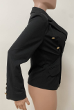 Casual Solid Color Buttons Turn-back Collar Outerwear