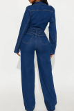 Casual Solid Color Buckle Turndown Collar Regular Jumpsuits