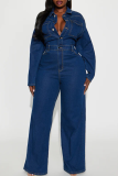 Casual Solid Color Buckle Turndown Collar Regular Jumpsuits