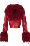 Casual Solid Color Zipper Fluffy V Neck Outerwear