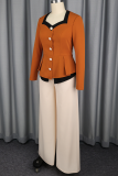 Casual Buckle Contrast Asymmetrical Collar Long Sleeve Two Pieces