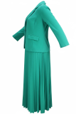 Casual Solid Color Pleated Turn-back Collar Plus Size Two Pieces