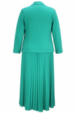 Casual Solid Color Pleated Turn-back Collar Plus Size Two Pieces