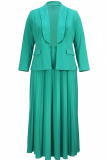 Casual Solid Color Pleated Turn-back Collar Plus Size Two Pieces