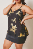 Sexy Print Patchwork Spaghetti Strap Plus Size Tops