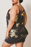 Sexy Print Patchwork Spaghetti Strap Plus Size Tops
