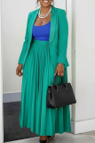 Casual Solid Color Pleated Turn-back Collar Plus Size Two Pieces
