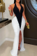 Sexy Solid Color Backless Contrast Halter Long Dresses