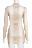 Sexy Snakeskin Print Patchwork O Neck Wrapped Skirt Dresses