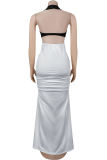 Sexy Solid Color Backless Contrast Halter Long Dresses