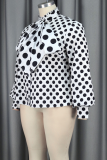 Casual Polka Dot Strap Design O Neck Plus Size Tops