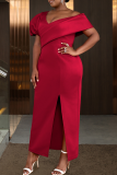 Elegant Solid Color Slit V Neck Long Plus Size Dresses