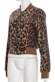 Casual Leopard Print Zipper Zipper Collar Outerwear