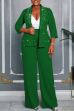 Casual Solid Color Beading Turn-back Collar Plus Size Tops