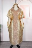 Casual Solid Color Sequins V Neck Long Dresses