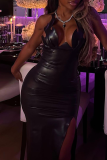 Sexy Solid Color High Slit Spaghetti Strap Long Dresses