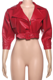Casual Solid Color Zipper Turndown Collar Outerwear