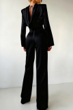 Casual Solid Color Backless Turtleneck Long Sleeve Two Pieces
