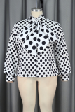Casual Polka Dot Strap Design O Neck Plus Size Tops
