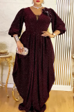 Elegant Solid Color Ruched V Neck Long Plus Size Dresses