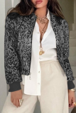 Casual Leopard Print Zipper Zipper Collar Outerwear