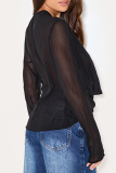 Casual Solid Color Ruched Deep V Neck Tops