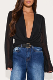 Casual Solid Color Ruched Deep V Neck Tops