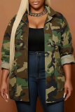 Casual Camouflage Print Buckle Turndown Collar Plus Size Overcoat