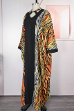 Casual Leopard Print Contrast V Neck Long Dresses