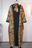 Casual Leopard Print Contrast V Neck Long Dresses