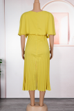 Elegant Solid Color Pleated O Neck Long Plus Size Dresses