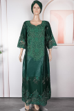 Casual Solid Color Hot Drill O Neck Long Plus Size Dresses