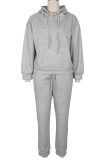 Casual Solid Color Pocket Hooded Long Sleeve Two Pieces