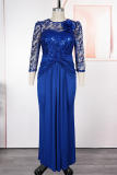 Elegant Solid Color Lace Sequins O Neck Evening Plus Size Dresses