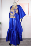 Casual Embroidery Contrast V Neck Long Dresses