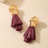 Daily Solid Color Fringed Trim Irregular Earrings