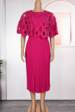 Elegant Solid Color Pleated O Neck Long Plus Size Dresses