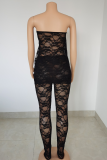 Sexy Solid Color Lace Strapless Sleeveless Two Pieces