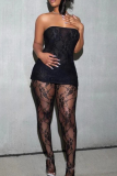 Sexy Solid Color Lace Strapless Sleeveless Two Pieces