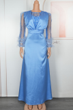 Elegant Solid Color Sequins O Neck Long Plus Size Dresses