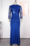 Elegant Solid Color Lace Sequins O Neck Evening Plus Size Dresses