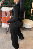 Casual Solid Color Draw String O Neck Long Sleeve Two Pieces